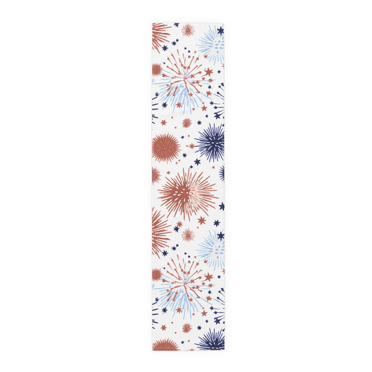 Patriotic Fireworks Table Runner — Red White Blue Celebration Decor