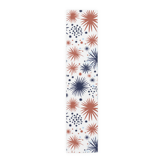 Patriotic Fireworks Table Runner – Red & Navy Starburst Cotton-Blend Decor