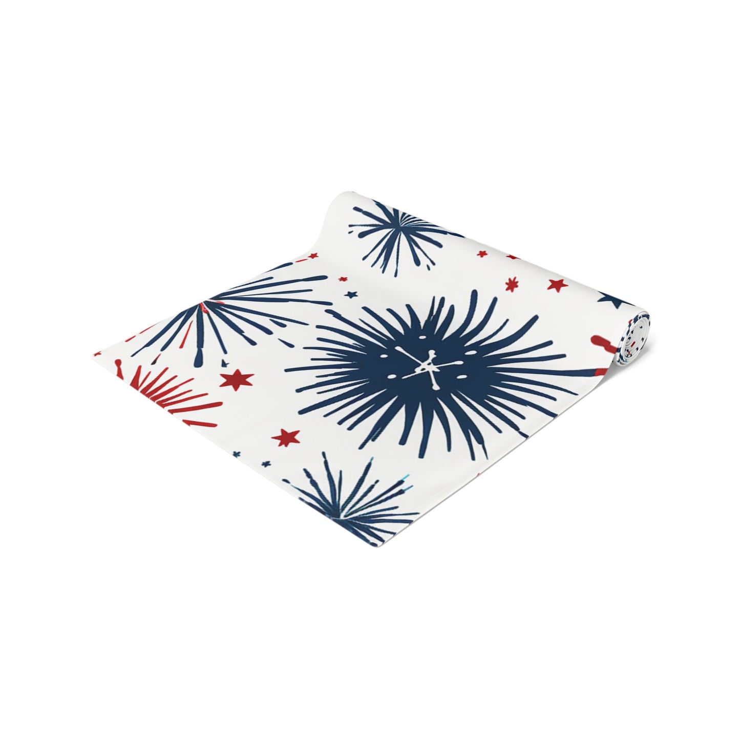 Firework Pattern Table Runner - Patriotic Red & Navy Cotton Blend