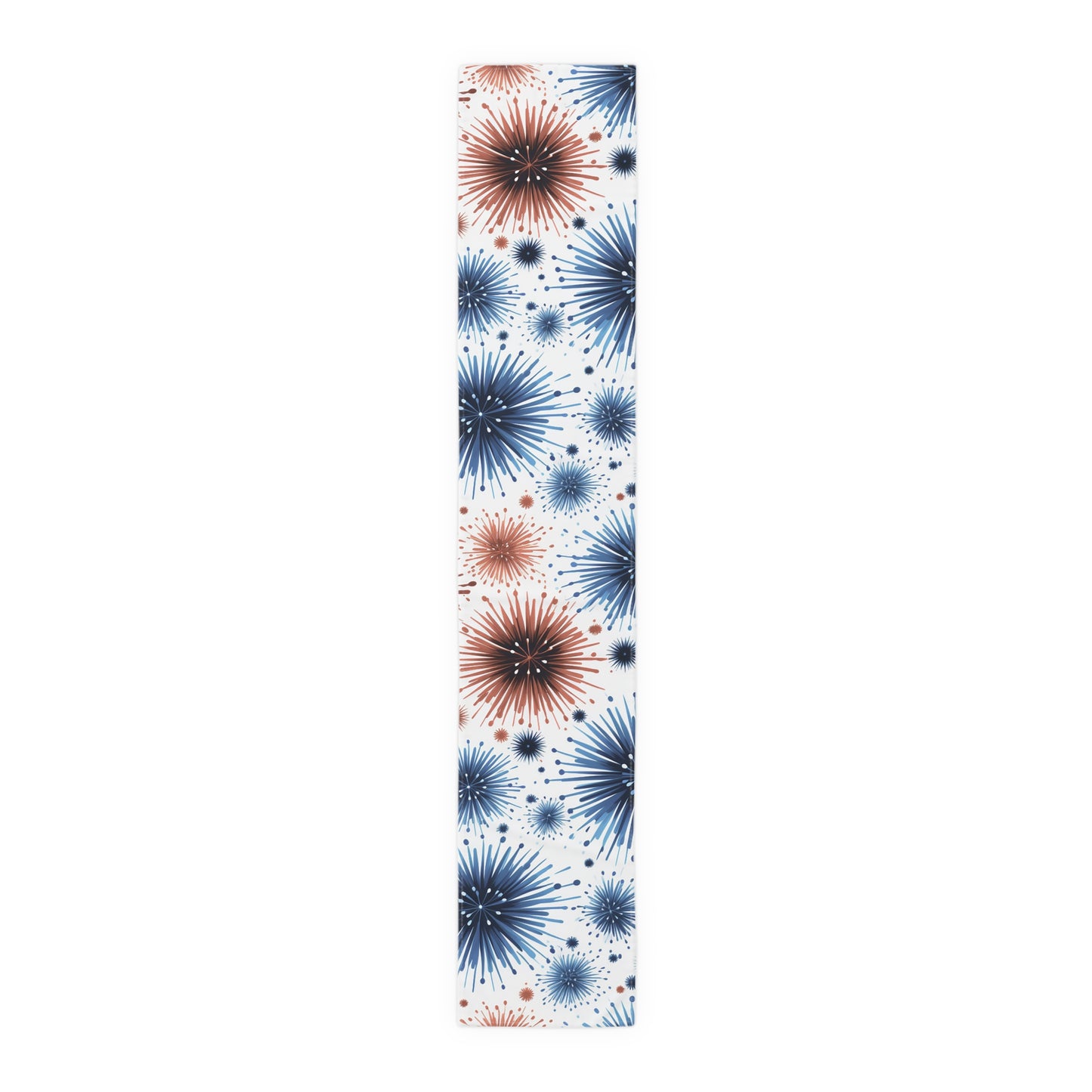 Starburst Fireworks Table Runner — Patriotic Red & Blue Holiday Table Decor