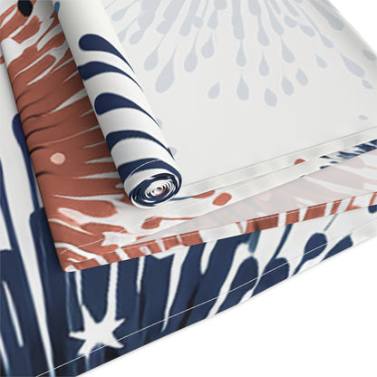 Firework Burst Table Runner — Blue & Rust Floral Celebration Decor