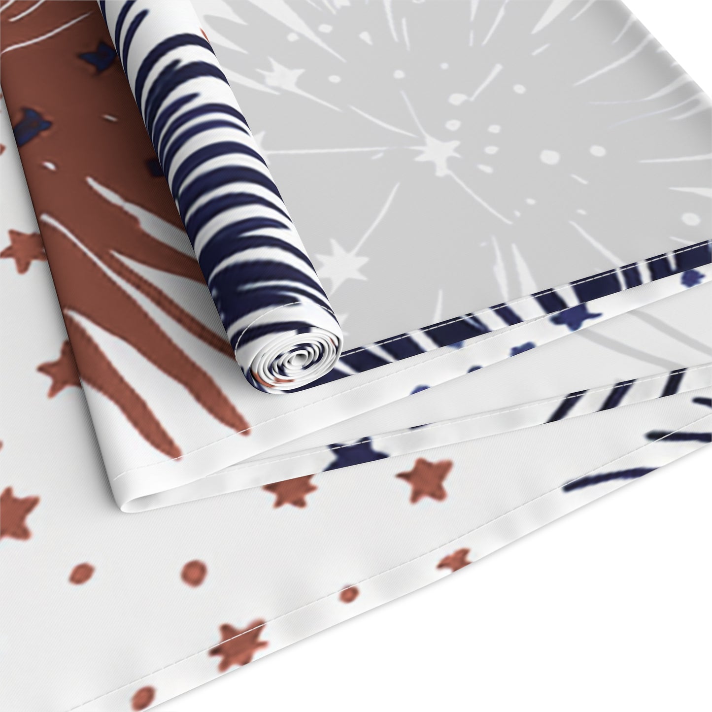 Patriotic Fireworks Table Runner — Red, White & Blue Starburst Holiday Decor