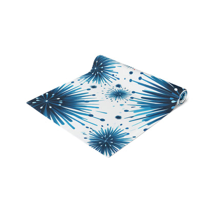 Starburst Fireworks Table Runner — Patriotic Red & Blue Holiday Table Decor