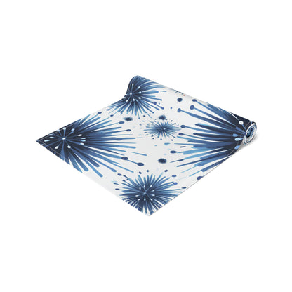 Starburst Fireworks Table Runner — Patriotic Red & Blue Holiday Table Decor