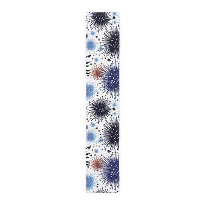 Firework Floral Table Runner — Navy & Copper Cotton-Blend Dining Decor