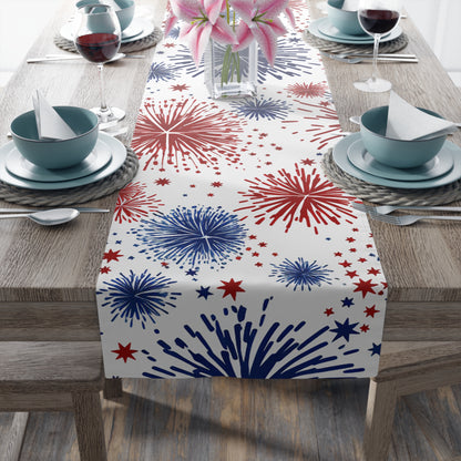Patriotic Fireworks Table Runner — Red, White & Blue Festival Decor