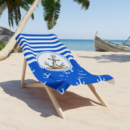 Nautical Anchor Beach Towel – Blue Stripes & Anchor Print