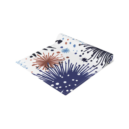 Firework Floral Table Runner — Navy & Copper Cotton-Blend Dining Decor