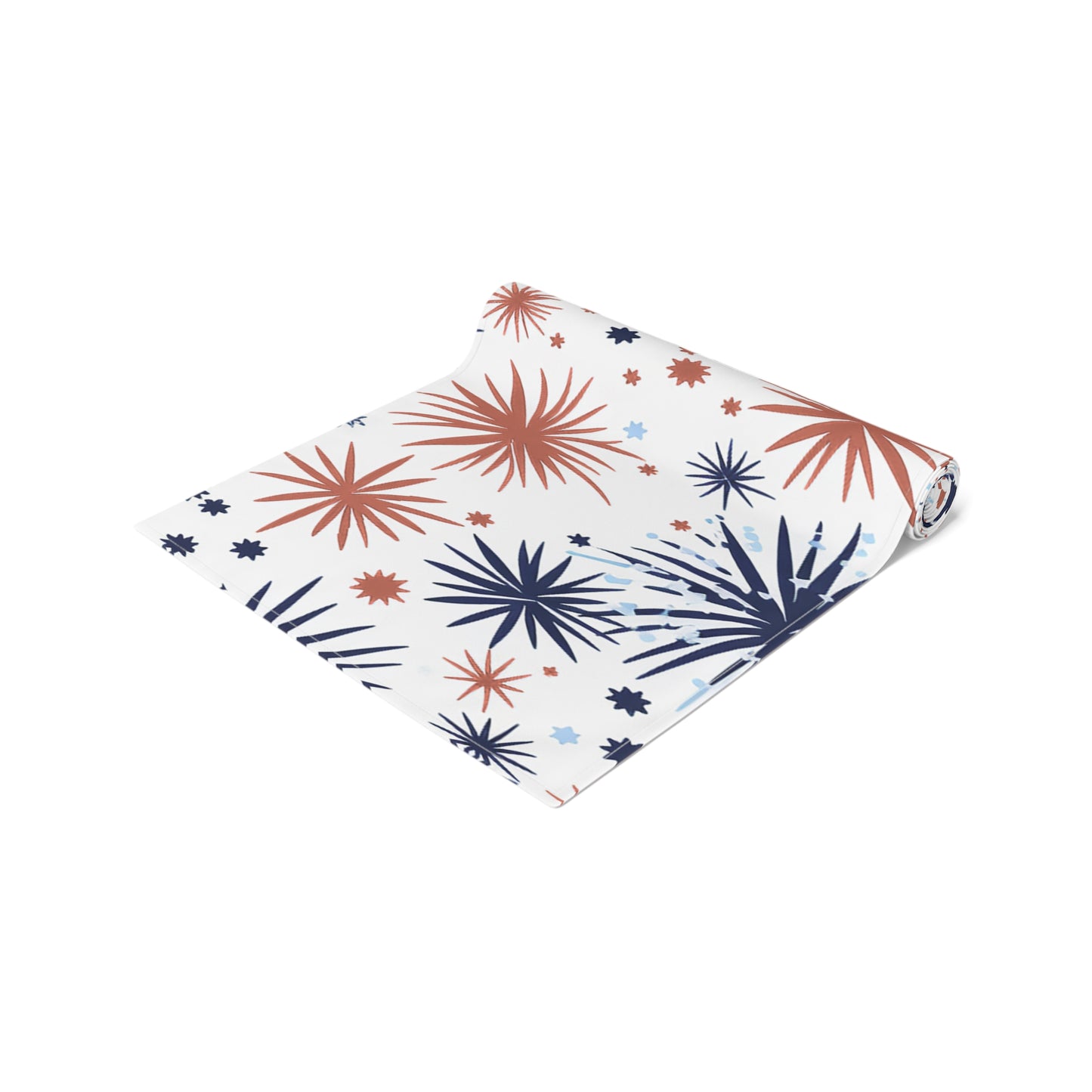 Patriotic Fireworks Table Runner – Red & Navy Starburst Cotton-Blend Decor