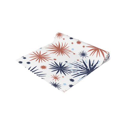 Patriotic Fireworks Table Runner – Red & Navy Starburst Cotton-Blend Decor