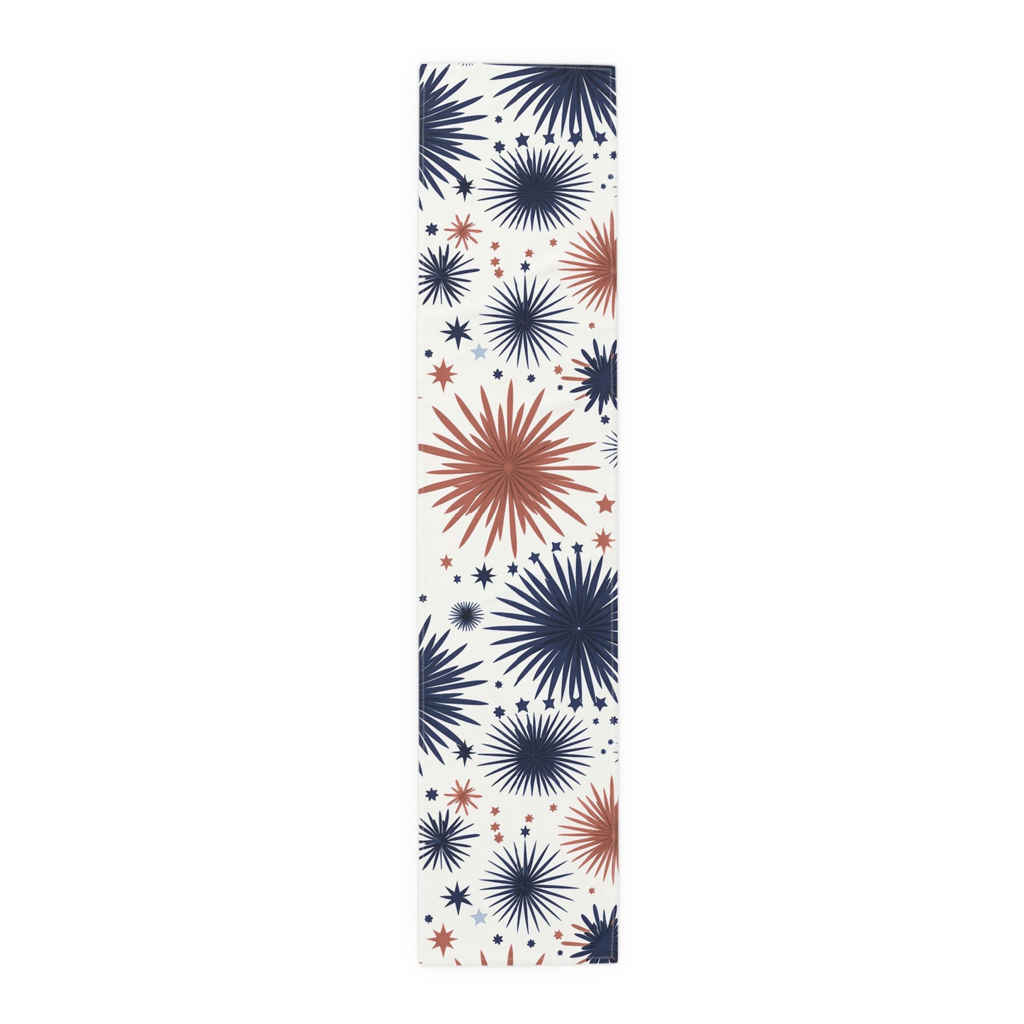 Patriotic Fireworks Table Runner – Red & Navy Starburst Holiday Decor