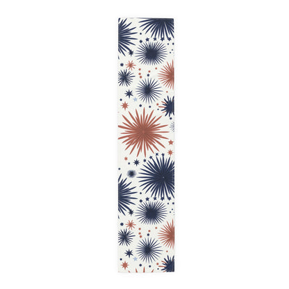 Patriotic Fireworks Table Runner – Red & Navy Starburst Holiday Decor