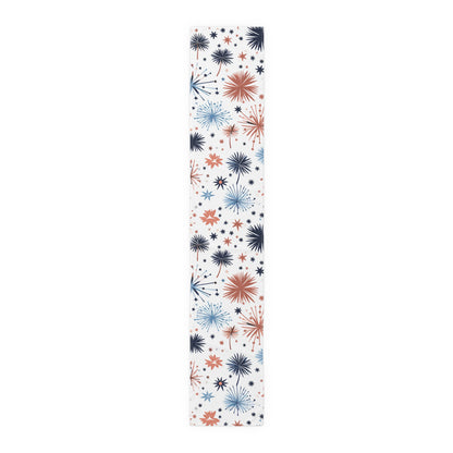 Starburst Holiday Table Runner — Blue & Copper Firework Pattern