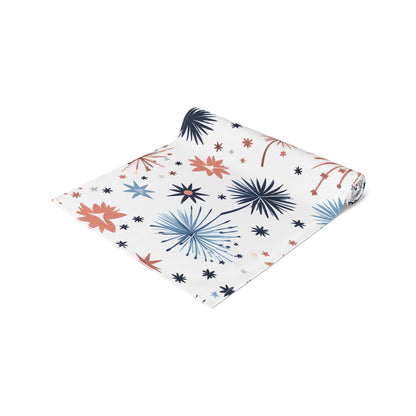 Starburst Holiday Table Runner — Blue & Copper Firework Pattern