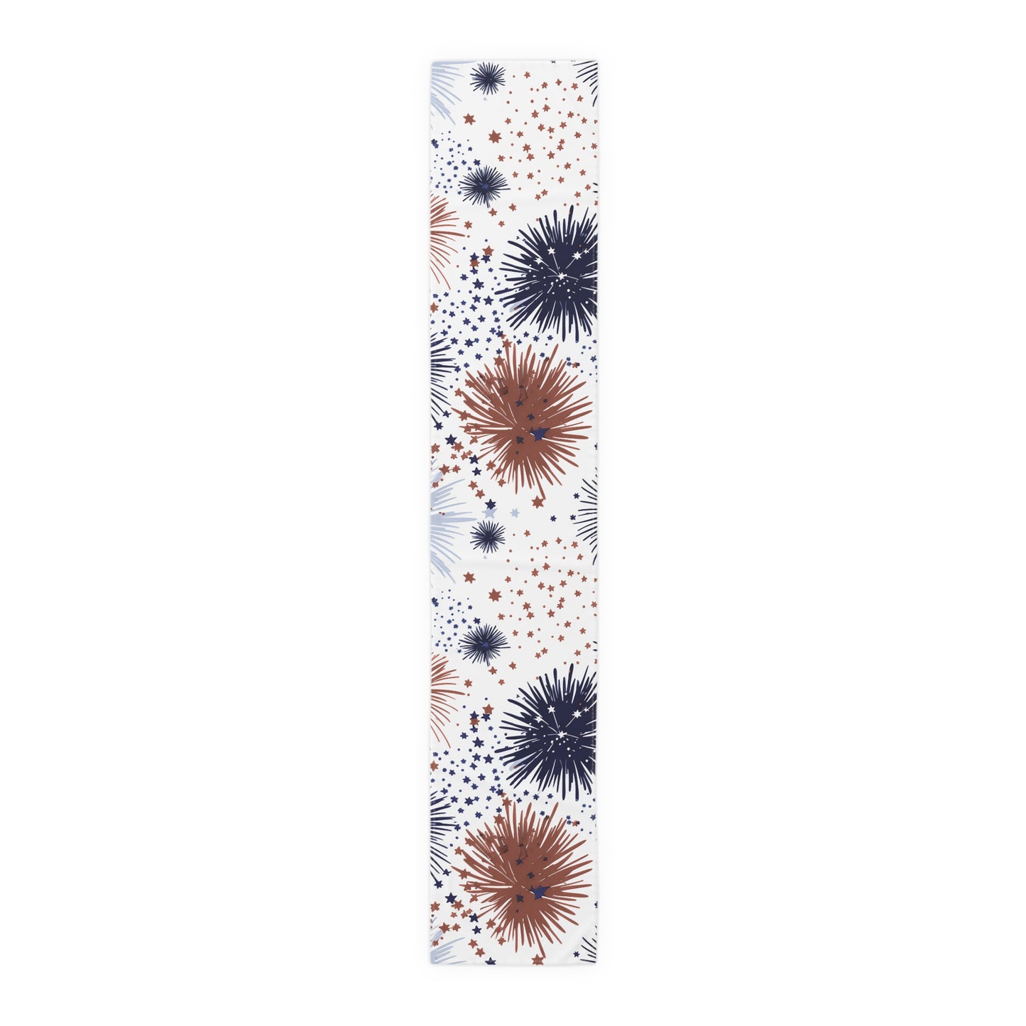 Patriotic Fireworks Table Runner — Red, White & Blue Starburst Holiday Decor