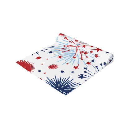 Patriotic Fireworks Table Runner — Red White Blue Celebration Decor