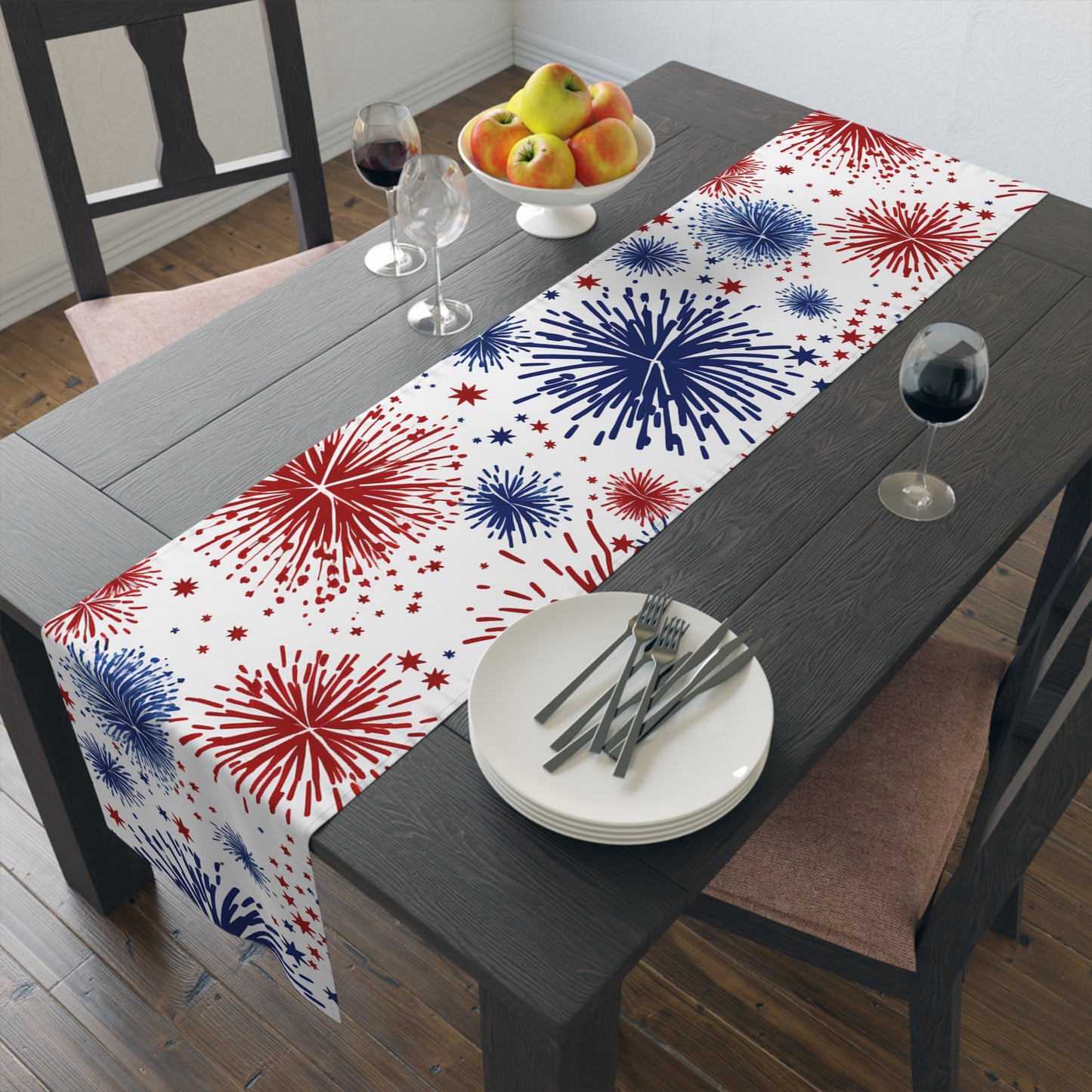 Patriotic Fireworks Table Runner — Red, White & Blue Festival Decor
