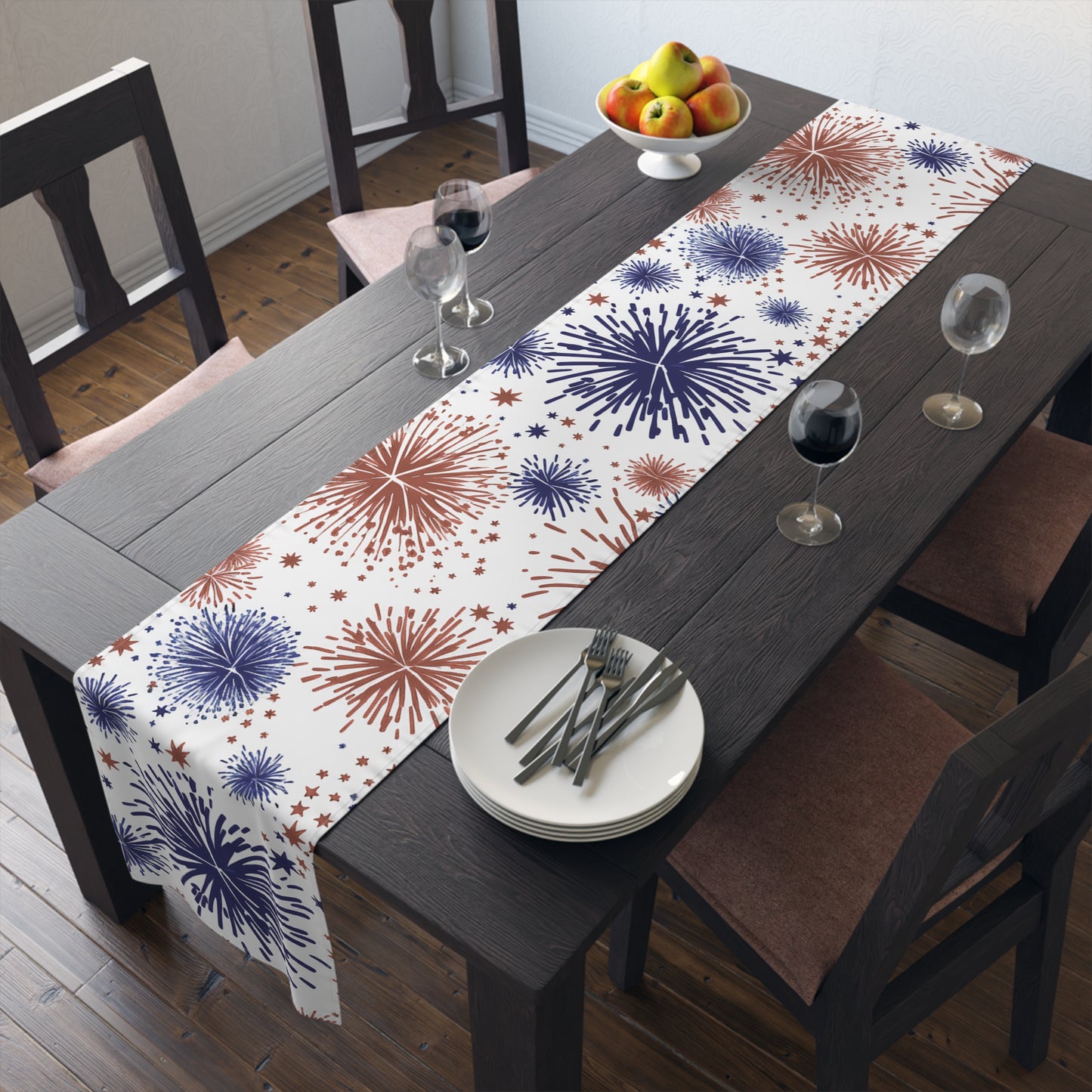 Patriotic Fireworks Table Runner — Red, White & Blue Festival Decor