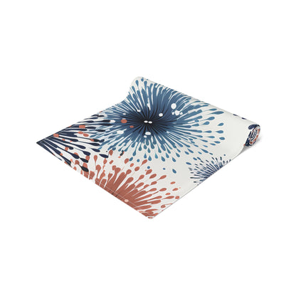 Firework Burst Table Runner — Blue & Rust Floral Celebration Decor