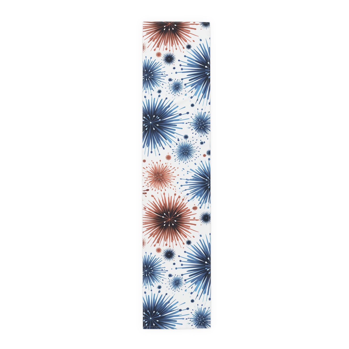 Starburst Fireworks Table Runner — Patriotic Red & Blue Holiday Table Decor