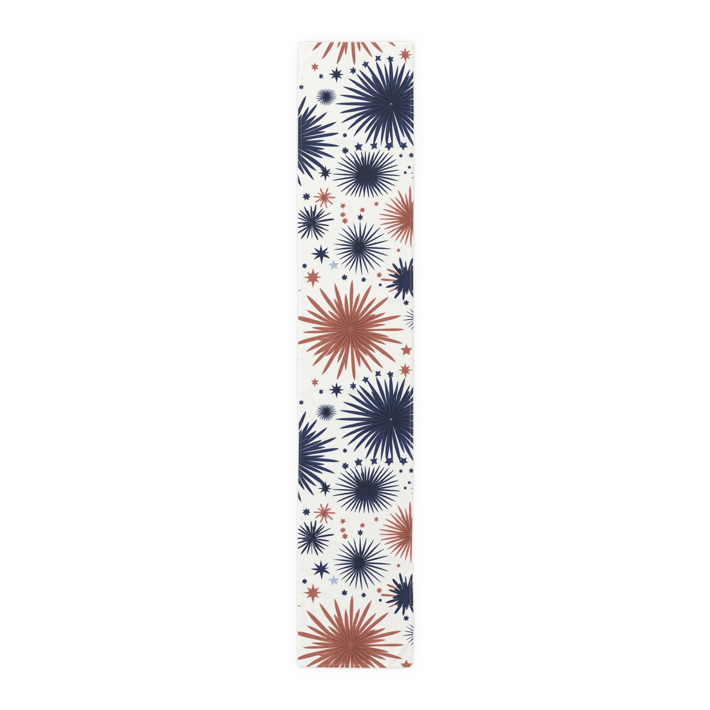 Patriotic Fireworks Table Runner – Red & Navy Starburst Holiday Decor