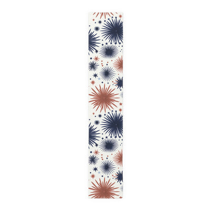 Patriotic Fireworks Table Runner – Red & Navy Starburst Holiday Decor