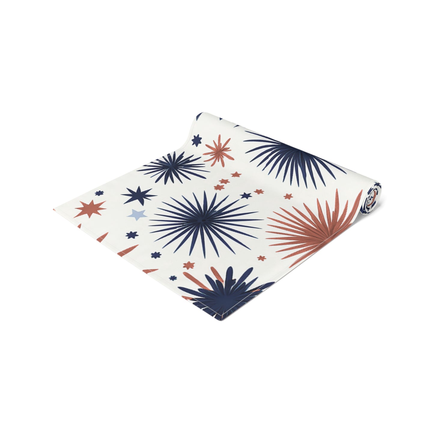 Patriotic Fireworks Table Runner – Red & Navy Starburst Holiday Decor
