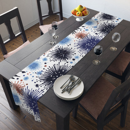 Firework Floral Table Runner — Navy & Copper Cotton-Blend Dining Decor