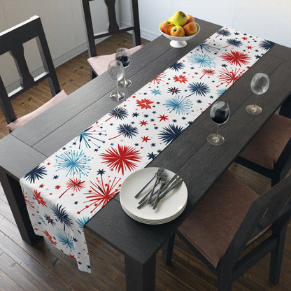 Starburst Holiday Table Runner — Blue & Copper Firework Pattern