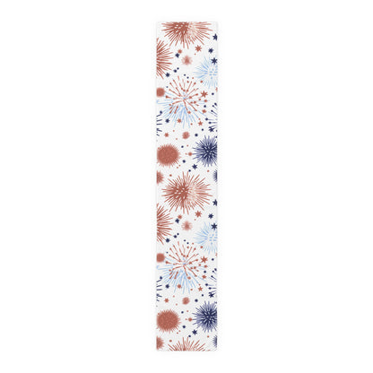Patriotic Fireworks Table Runner — Red White Blue Celebration Decor