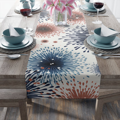 Firework Burst Table Runner — Blue & Rust Floral Celebration Decor