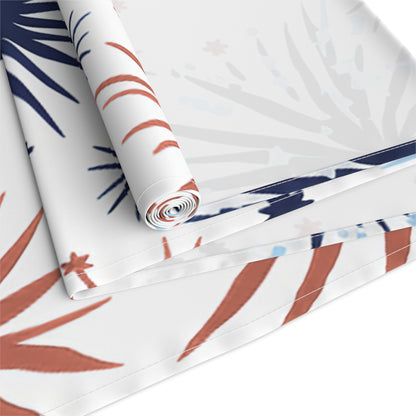 Patriotic Fireworks Table Runner – Red & Navy Starburst Cotton-Blend Decor