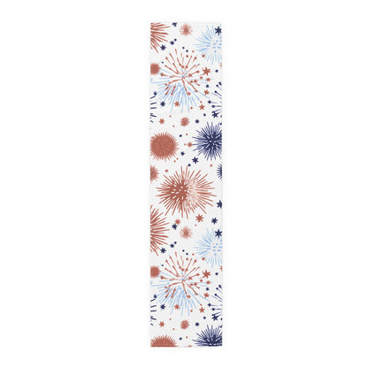 Patriotic Fireworks Table Runner — Red White Blue Celebration Decor