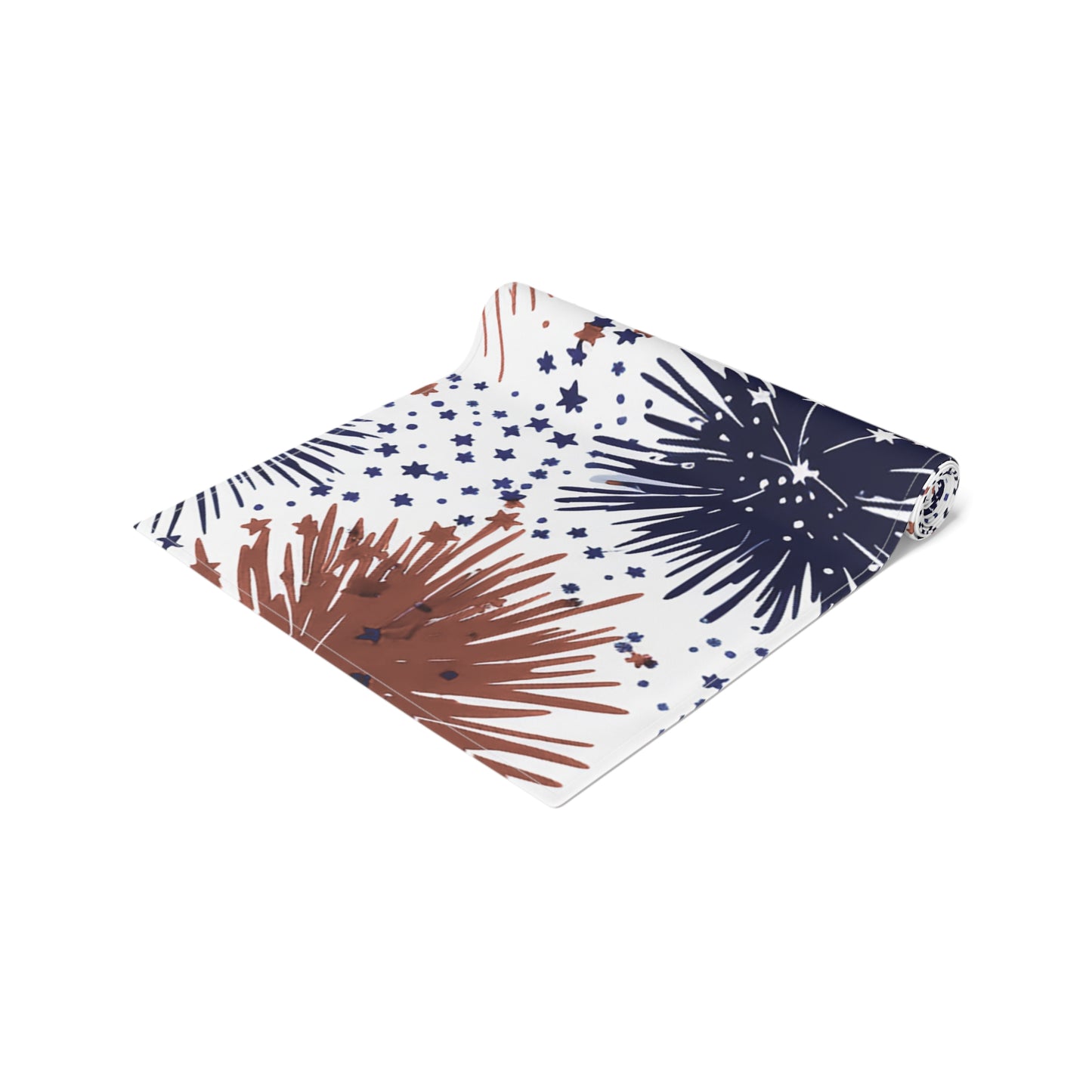 Patriotic Fireworks Table Runner — Red, White & Blue Starburst Holiday Decor