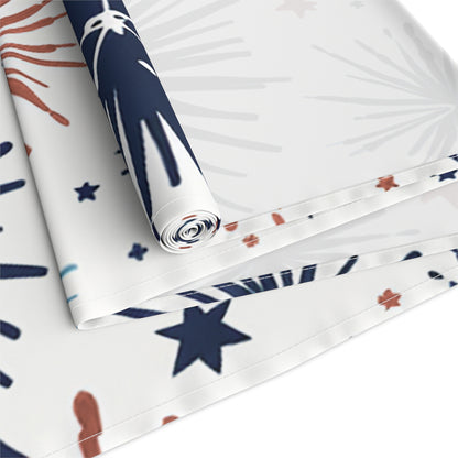 Firework Pattern Table Runner - Patriotic Red & Navy Cotton Blend