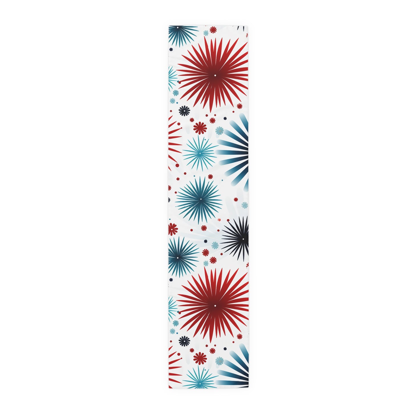 Starburst Floral Table Runner — Blue & Terracotta Cotton-Poly Dining Decor