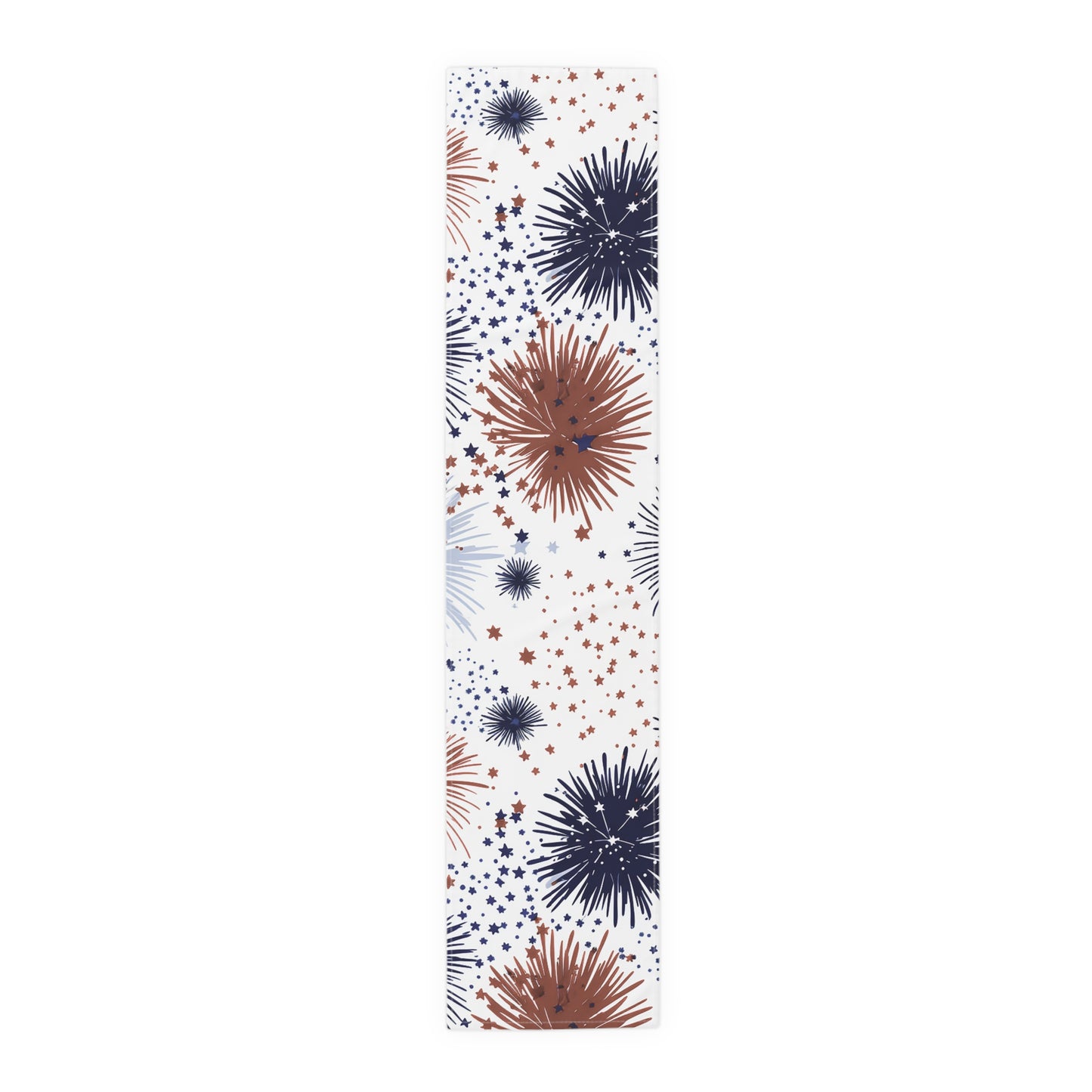Patriotic Fireworks Table Runner — Red, White & Blue Starburst Holiday Decor