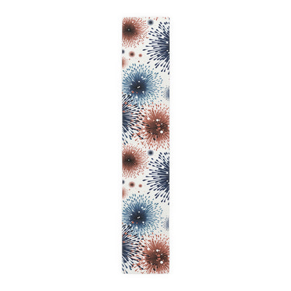 Firework Burst Table Runner — Blue & Rust Floral Celebration Decor