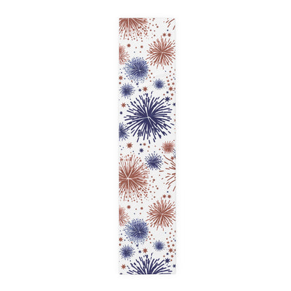Patriotic Fireworks Table Runner — Red, White & Blue Festival Decor