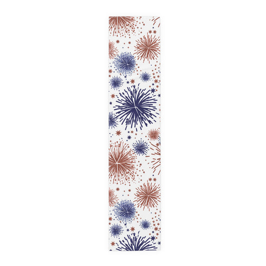 Patriotic Fireworks Table Runner — Red, White & Blue Festival Decor