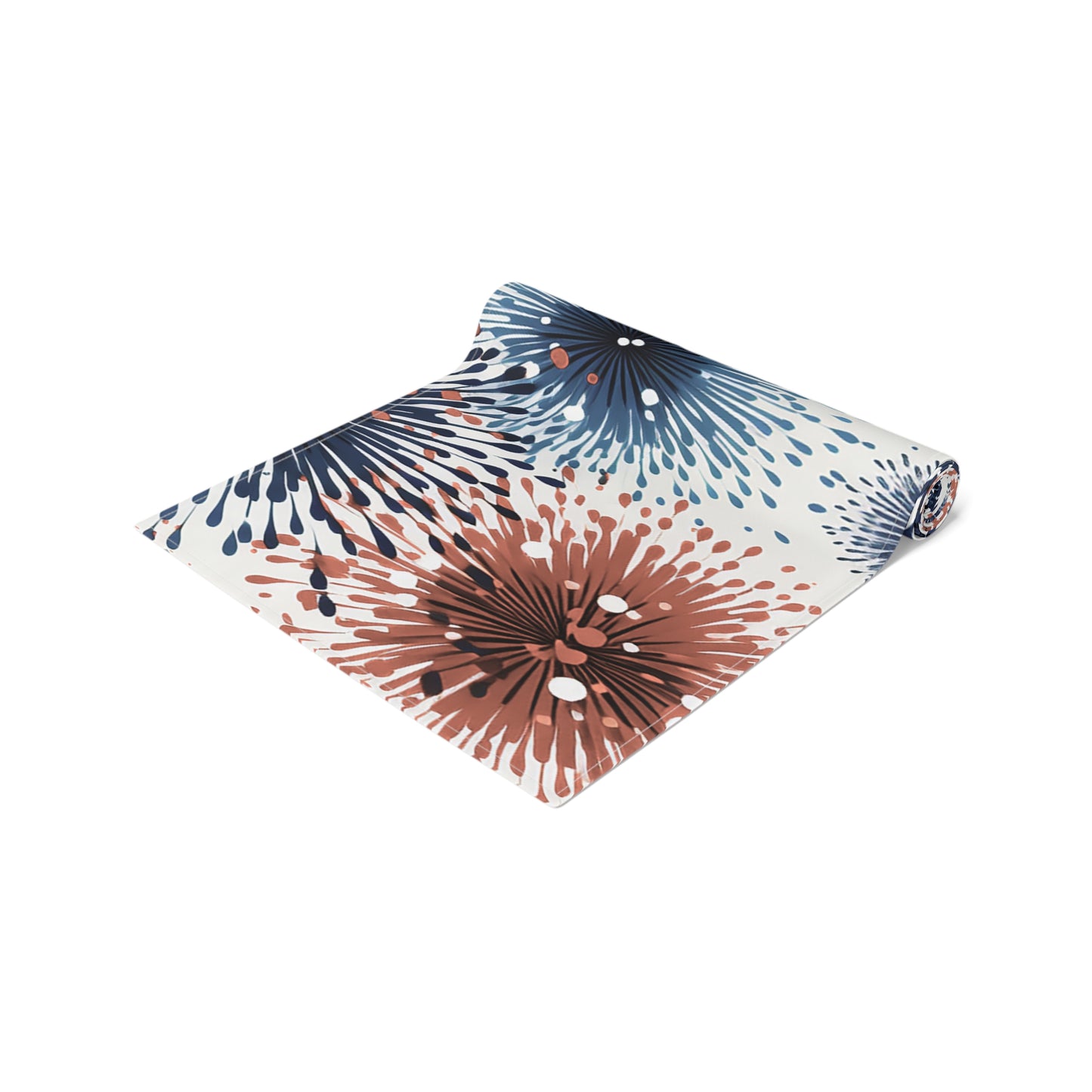 Firework Burst Table Runner — Blue & Rust Floral Celebration Decor