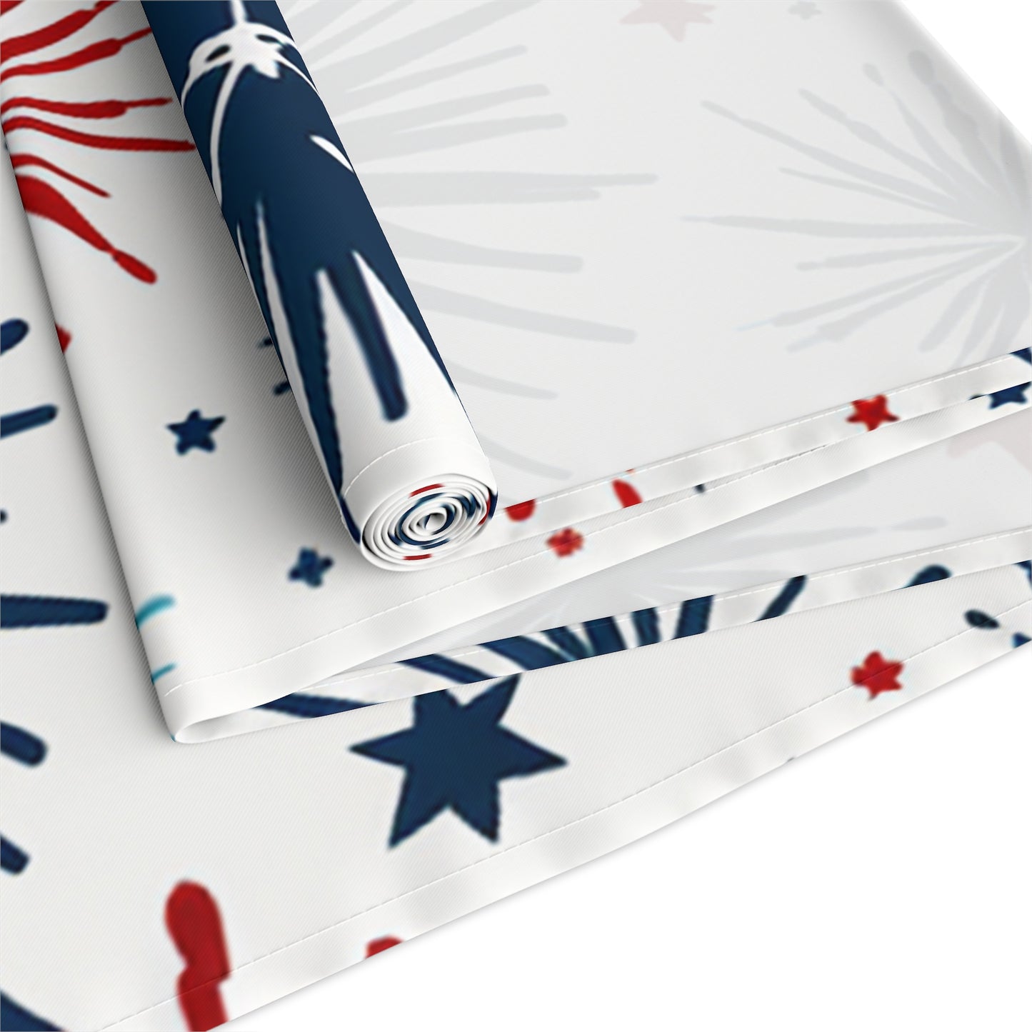 Firework Pattern Table Runner - Patriotic Red & Navy Cotton Blend