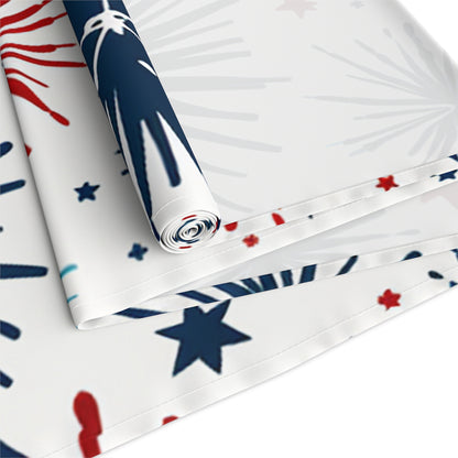 Firework Pattern Table Runner - Patriotic Red & Navy Cotton Blend