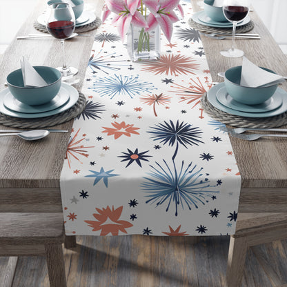 Starburst Holiday Table Runner — Blue & Copper Firework Pattern