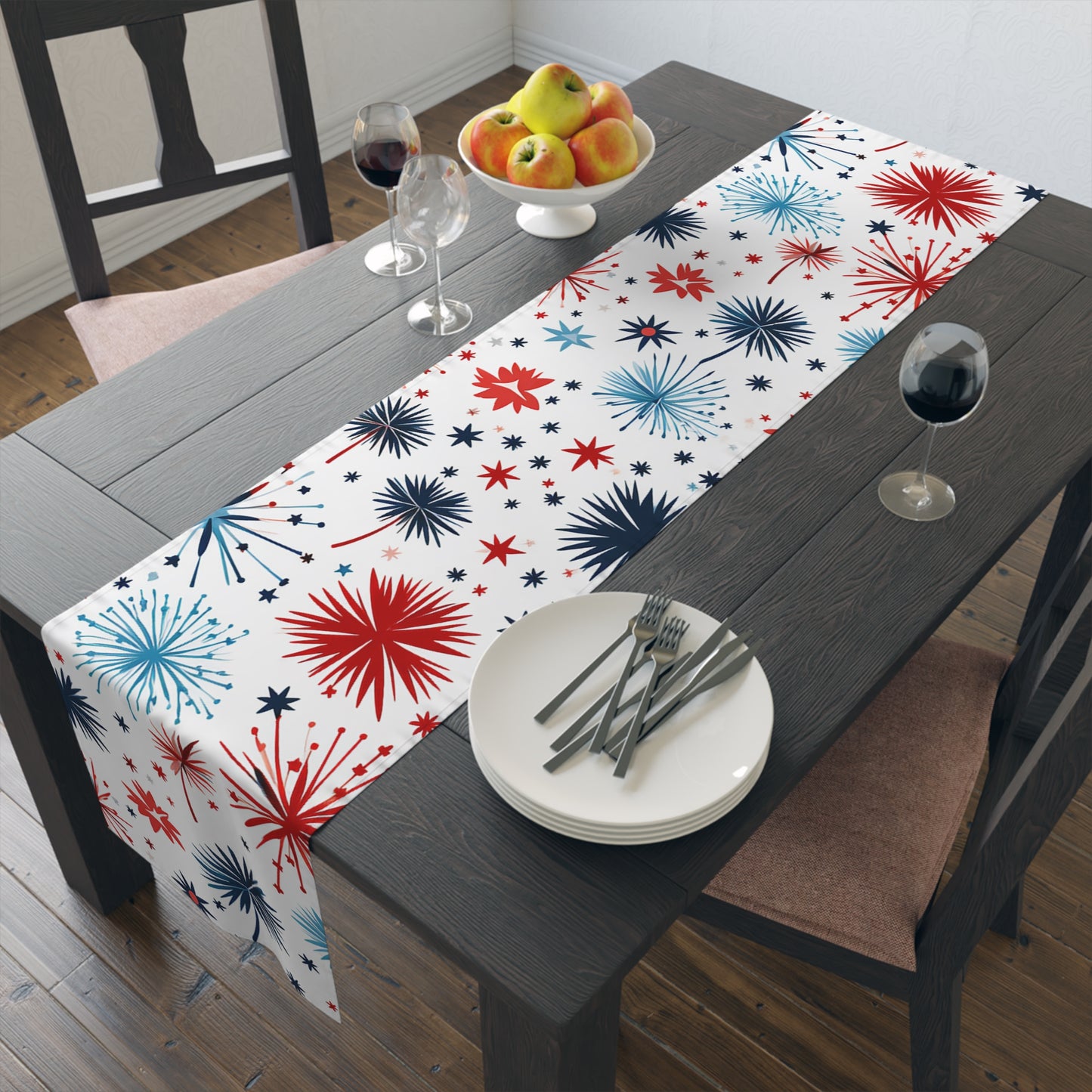 Starburst Holiday Table Runner — Blue & Copper Firework Pattern