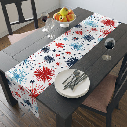 Starburst Holiday Table Runner — Blue & Copper Firework Pattern