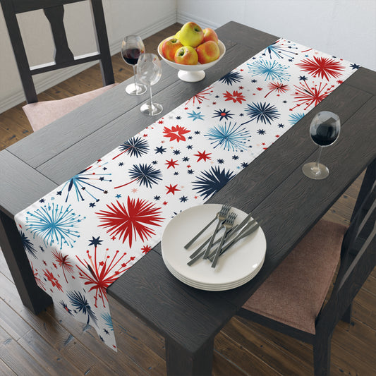 Starburst Holiday Table Runner — Blue & Copper Firework Pattern