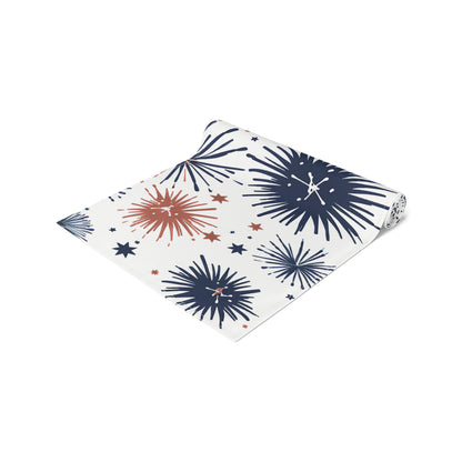 Firework Pattern Table Runner - Patriotic Red & Navy Cotton Blend