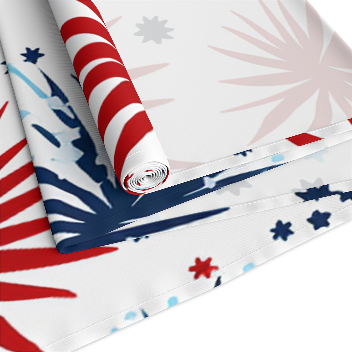 Patriotic Fireworks Table Runner – Red & Navy Starburst Cotton-Blend Decor