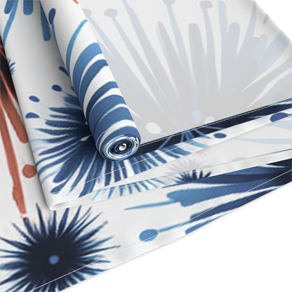 Starburst Fireworks Table Runner — Patriotic Red & Blue Holiday Table Decor